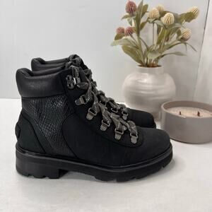 Sorel Lennox Hiker STKD Waterproof Leather Lug Sole Boot Black Women 6.5 NWOB